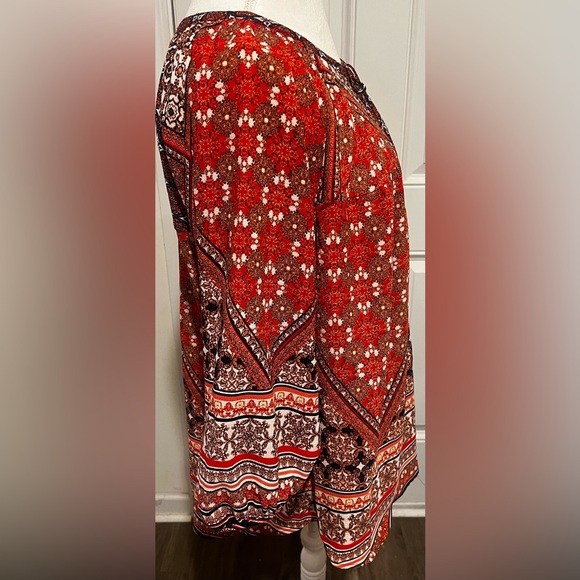 Fig & Flower Women’s Blouse 3/4 Sleeve Tie Keyhole Semi Sheer Boho Size 2X - Picture 13 of 16